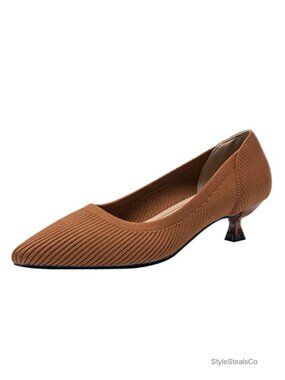 Kitten Heel Pointed Toe Knit Slip On Pumps Comfortable Casual Dress Shoes